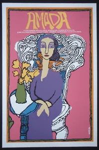 AMADA ("LOVEABLE") Cuban Silk-screen Movie Poster by Famed CUBA artist BACHS - Picture 1 of 4