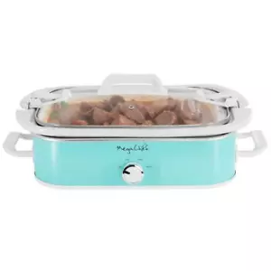 MegaChef Slow Cooker 3.5 Qt Casserole Turquoise 3 Temperature Settings Glass Lid - Picture 1 of 7