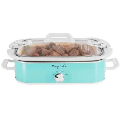 MegaChef Slow Cooker 3.5 Qt Casserole Turquoise 3 Temperature Settings Glass Lid - Image 1 of 4