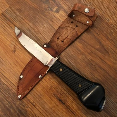 Cuchillo de caza monocular DECORA Solingen Alemania vintage años 50 60 y funda de cuero Foto 1 de 4