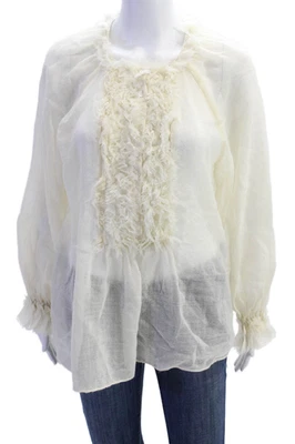 Anine Bing 女式长袖半纽扣衬衫米色羊毛 10 码 — 第 1/4 张图片