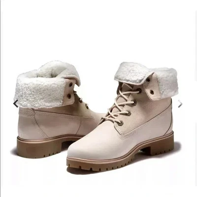 Timberland Teddy Fleece Boots Womens 6.5 Beige Faux Fur Rugged Chic Outdoors New - Image 1 of 4