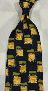 ZEGNA KRAWATTE KOMPLETT SEIDE ITALIENISCH HERGESTELLT GELB BLAU OLIV ABSTRAKT GEOMETRISCH KREPP - Bild 1 von 4