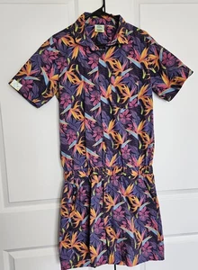 Zesties Romper Men's - Size Large - Hawaiian Floral Short Sleeve Button Up - Picture 1 of 9