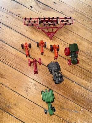 Lot If 8 Tractors & Implements Diecast & Plastic Ertl & Various Brands Complete - Image 1 of 4