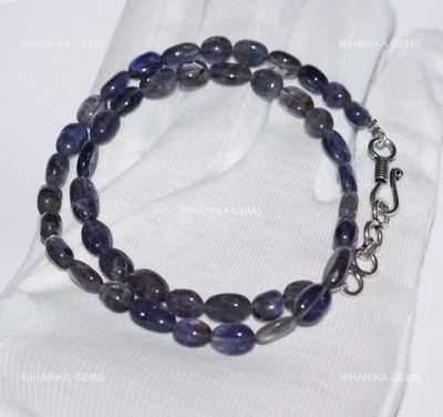 Collar de boda madre con cuentas de compromiso de cumpleaños de piedra de iolita ovalada de plata 925 Foto 1 de 4