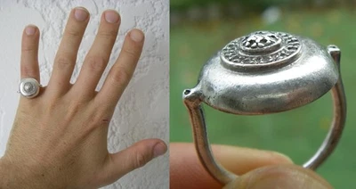 ORIGINALE bague CABOCHON SERTIE surélevée Taille 51-52 ARGENT MASSIF 6gr N°146 - Photo 1/4