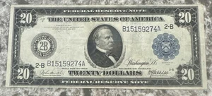 1914 $20 Federal Reserve Note – Blue Seal – Grover Cleveland- Large Bank Note - Picture 1 of 8