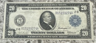 1914 $20 Federal Reserve Note – Blue Seal – Grover Cleveland- Large Bank Note - Image 1 of 4