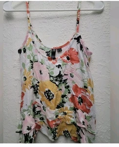 Volcom Spaghetti Strap Ruffled Crop Top Size Small with Floral Pattern - Picture 1 of 4