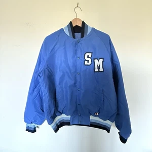 Vintage Champion Jacket Mens Medium Blue Satin Bomber Quilt Lined USA Made SM - Picture 1 of 8