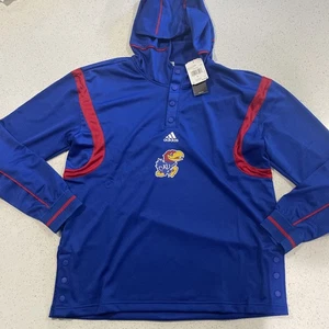 ADIDAS KANSAS UNIVERSITY JAYHAWKS ROYALBLAU MESH DRUCKKNOPF HOODIE ERWACHSENE GRÖSSE LRG Neu mit Etikett - Bild 1 von 6