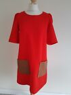 Red Crepe Look Louche Shift Dress With Faux Leather Pockets 60S Style Sz 12