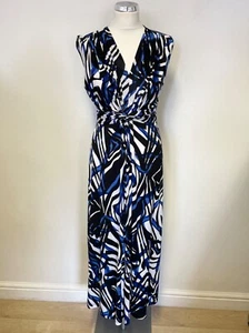 FOREVER UNIQUE BLUE, BLACK & WHITE PRINT SLEEVELESS JERSEY MAXI DRESS SIZE 12 - Picture 1 of 5