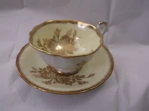 Vintage Paragon Fine China Tasse & Untertasse Set hellgelbgold vergoldete Rosen C116K - Bild 1 von 3