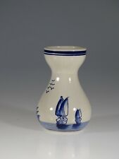Vintage Dutch Dark Blue & White Pottery Bulb Forcing Vase Windmills Boats c.1965
