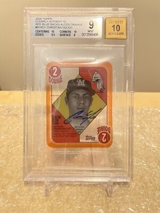 2020 Topps Clearly Authentic Christian Yelich 51 Red Blue Auto Orange /5 BGS 9