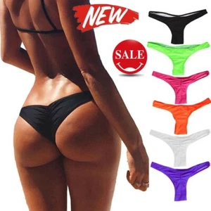 Women Fashion Bikini Triangle Thong Brazilian V Cheeky Ruched Swimwear Briefs US - Picture 1 of 16