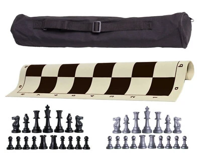 Juego de ajedrez con peso Archer - Tablero de vinilo con piezas y bolsa - Negro y plateado Foto 1 de 4