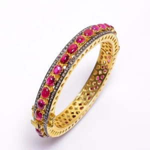 Natural Ruby Bangle 925 Sterling Silver Diamond Bangle Anniversary Gift For Her - Picture 1 of 4