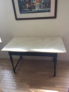 Berkey Gay Large Marble Top Vintage Antique Serving Wood Table Two Drawers - Picture 1 of 9