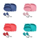 3 Pcs Baby Training Silicone Divided Dinner Plate Suction Bowl Spoon Fork Set