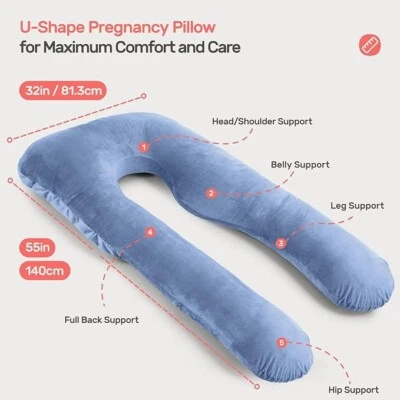 Nuliie Almohada de Embarazo para Dormir, Almohada de Cuerpo Completo en Forma de U Embarazo Azul Foto 1 de 4