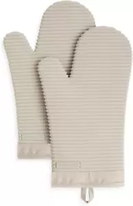 Ribbed Soft Silicone Oven Mitt Set, 7"X13", Milkshake 2 Count - Picture 1 of 11