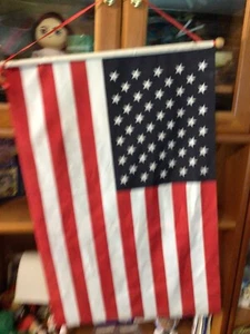 USA Flag 31”x20” Wooden Rod Hanging Flag - Picture 1 of 17