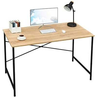 Coavas Computer Study Desk for Home Office, Oak Tabletop w/ Black Frame, 47"
