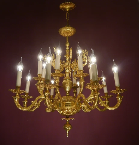 STRONG GOLD BRONZE FINISH SPANISH CHANDELIER BRASS LIVING ROOM Ø 28" 16 LIGHT Cover
