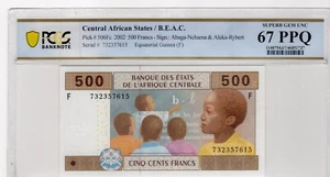 Central African States 2002 500 Francs Certified PCGS Banknote UNC 67 PPQ 506Fc - Picture 1 of 2