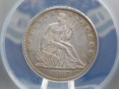 1867 "P" Seated Liberty SILVER Half Dollar 50c ANACS AU55 Details #914 About Unc - Image 1 of 4