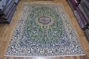 FINE HANDMADE NAIN WOOL RUG GREEN NAIN RUG WITH SUPERB COLOURS 285 X 195 CM - Picture 1 of 19