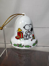 Vintage Peanuts SNOOPY w WOODSTOCK Ceramic BELL Christmas 77' Ornament Japan