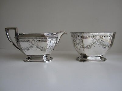 ANTIQUE BARBOUR SILVER CO SILVER PLATE With STERLING BORDERS 7300 CREAM & SUGAR • 44.79$