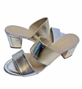 Sesto Meucci Made in Italy Gold/Silver Slip On Sandal Block Heel EU 38/US 7.5 - Picture 1 of 7