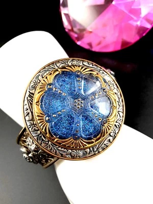 AMY KAHN RUSSELL MIXED METAL BRONZE FINISH BLUE ROUND MEDALLION CUFF BRACELET - Image 1 of 4