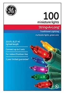 GE String A Long 100 Miniatur Multicolor Lichter grün Draht Innen Außen - Bild 1 von 5