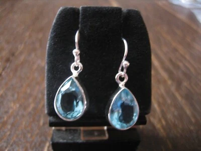 reizvolle Ohrringe Hänger Ohrhänger blautopas aquamarin Tropfen 925er Silber - Bild 1 von 4