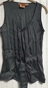 Tory Burch Sleeveless 100% Silk Blouse Top Tie Waist Women’s Sz 4 Charcoal Gray - Picture 1 of 4