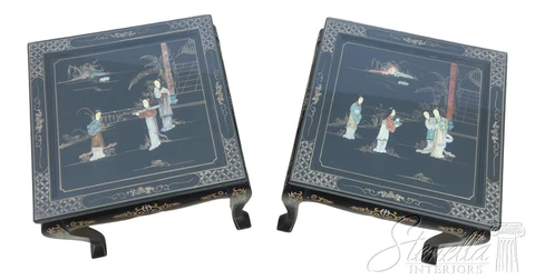 56176EC: Pair Chinese Black Lacquer Decorated Lamp Tables Cover