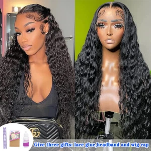 Water Wave Lace Front Wig Human Hair Wigs 13×4 and 4×4 Lace Wig Pre Plucked - Picture 1 of 17