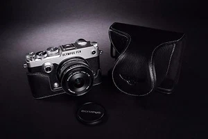 Genuine Real Leather Full Camera Case Bag Cover for Olympus PEN-F PEN F Black - Picture 1 of 10