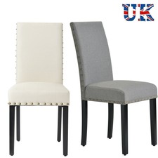 Set of 2 High Back Padded Retro Fabric Dining Chair Banqueting Kitchen Cafe Sofa