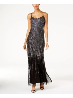 ADRIANNA PAPELL Womens Black Spaghetti Strap V Neck Maxi Evening Dress 6 - Image 1 of 4