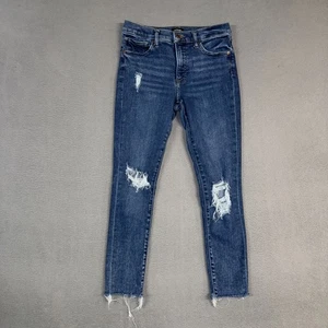 Express Jeans Womens 8 Blue Mid Rise Skinny Distressed Denim Stretch Raw Hem - Picture 1 of 11