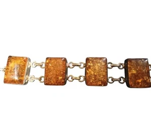 STERLING SILVER Amber Gemstone 7 INCH BRACELET Cluster chunky Boho 925 - Picture 1 of 7