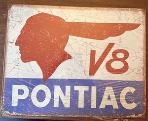 PONTIAC V8 Licensed Tin Metal Sign 12”x16” Vintage Distressed Look - Picture 1 of 1