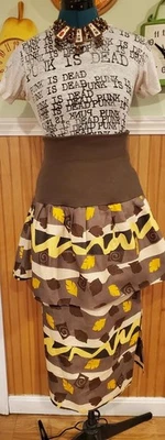 Vtg ANNE MARIE BERETTA 89 Paris rnway couture linen  peplum skirt abstract print - Image 1 of 4